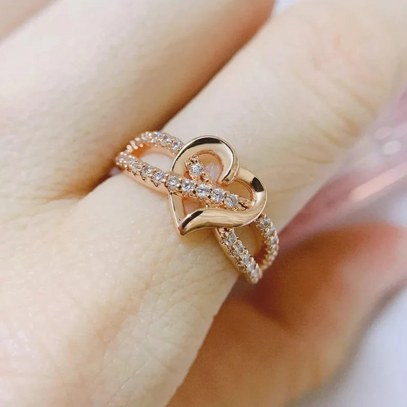 2.27 Ct Round Simulated Diamond 14k Yellow Gold Plated Infinity Heart Band Ring