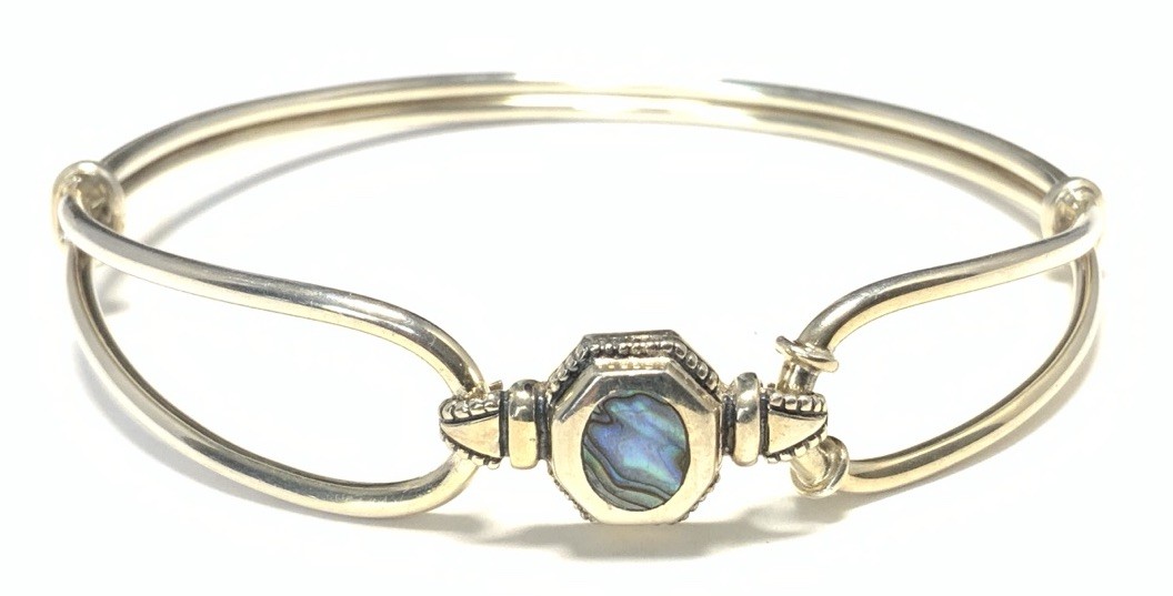 Sterling Silver 925 Abalone Bangle Bracelet 7-inches LX10