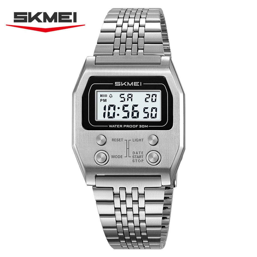 SKMEI Men Rectangle Watch Male Steel Wristwatch Boys Digital LED Display Watches