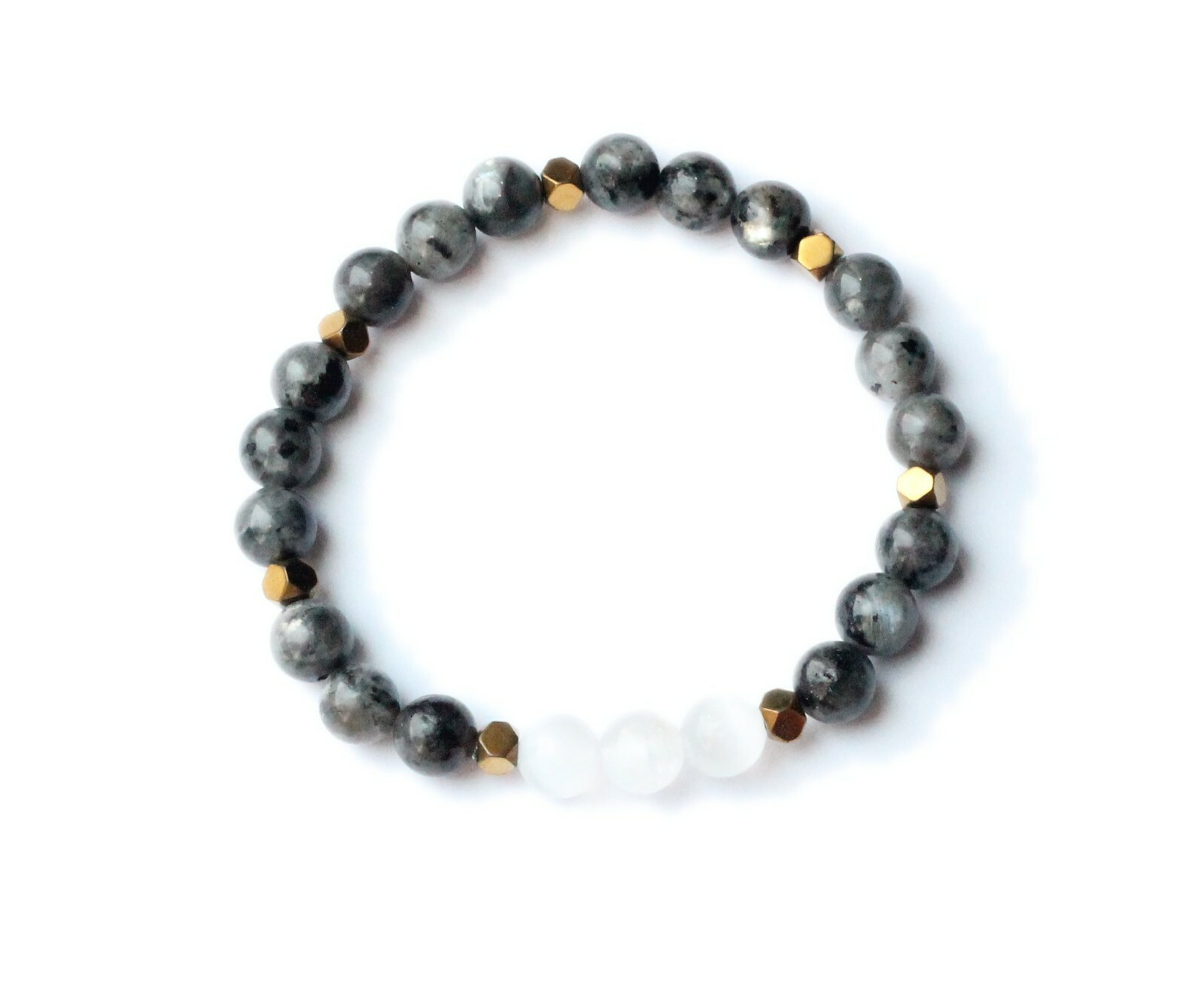Selenite & Black Moonstone Gemstone Bracelet, Empath Protection, Crystals, Moon