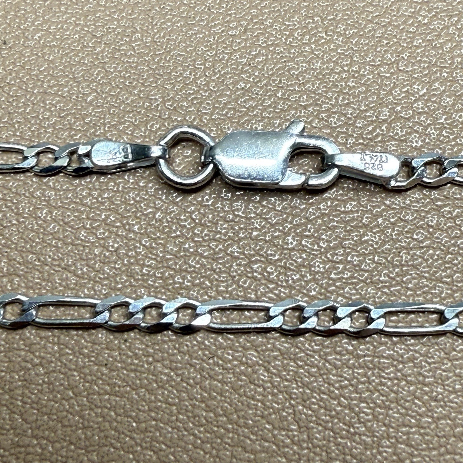 925 Sterling Italy Silver Figaro Flat Link Bracelet 2.3mm 7”