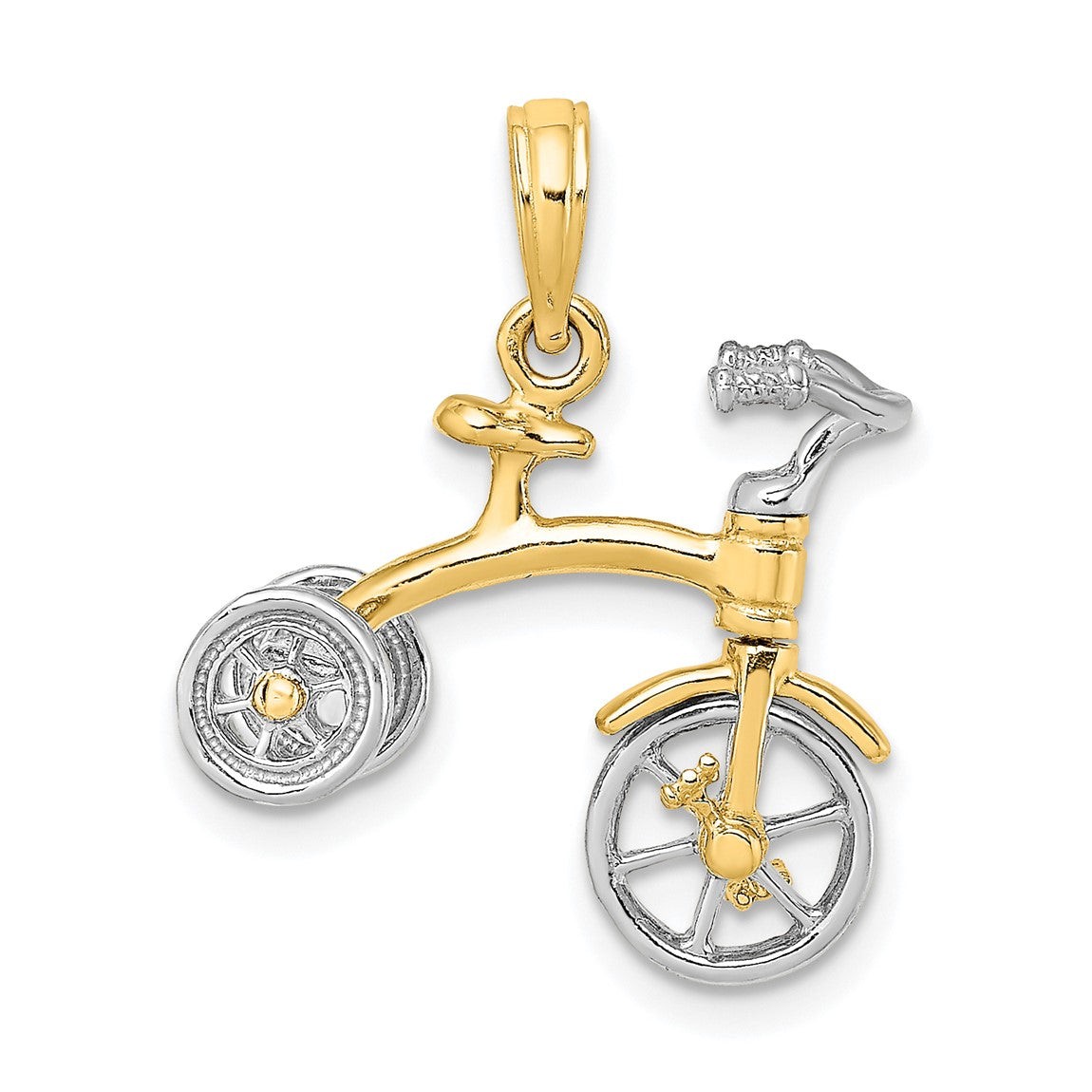 14k Yellow and White Gold 3-D Tricycle w/ Moveable Handlebars and Wheels Pendant