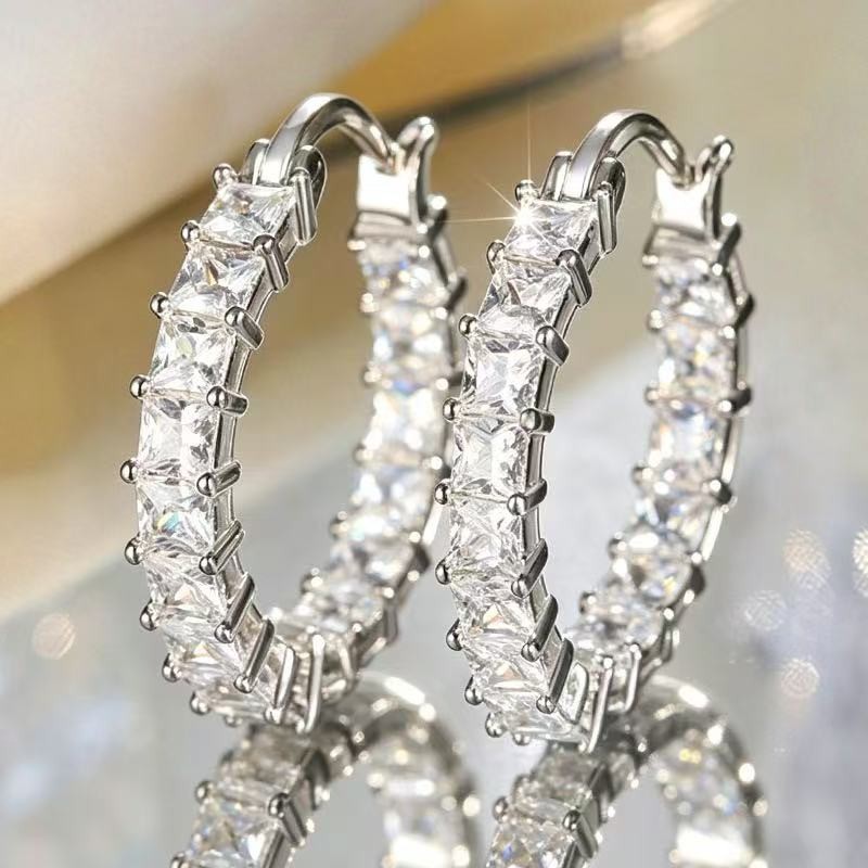3 Colors Woman 18k Gold Plated Sparkling CZ Hoop Huggie Earring Drop Dangle 21mm