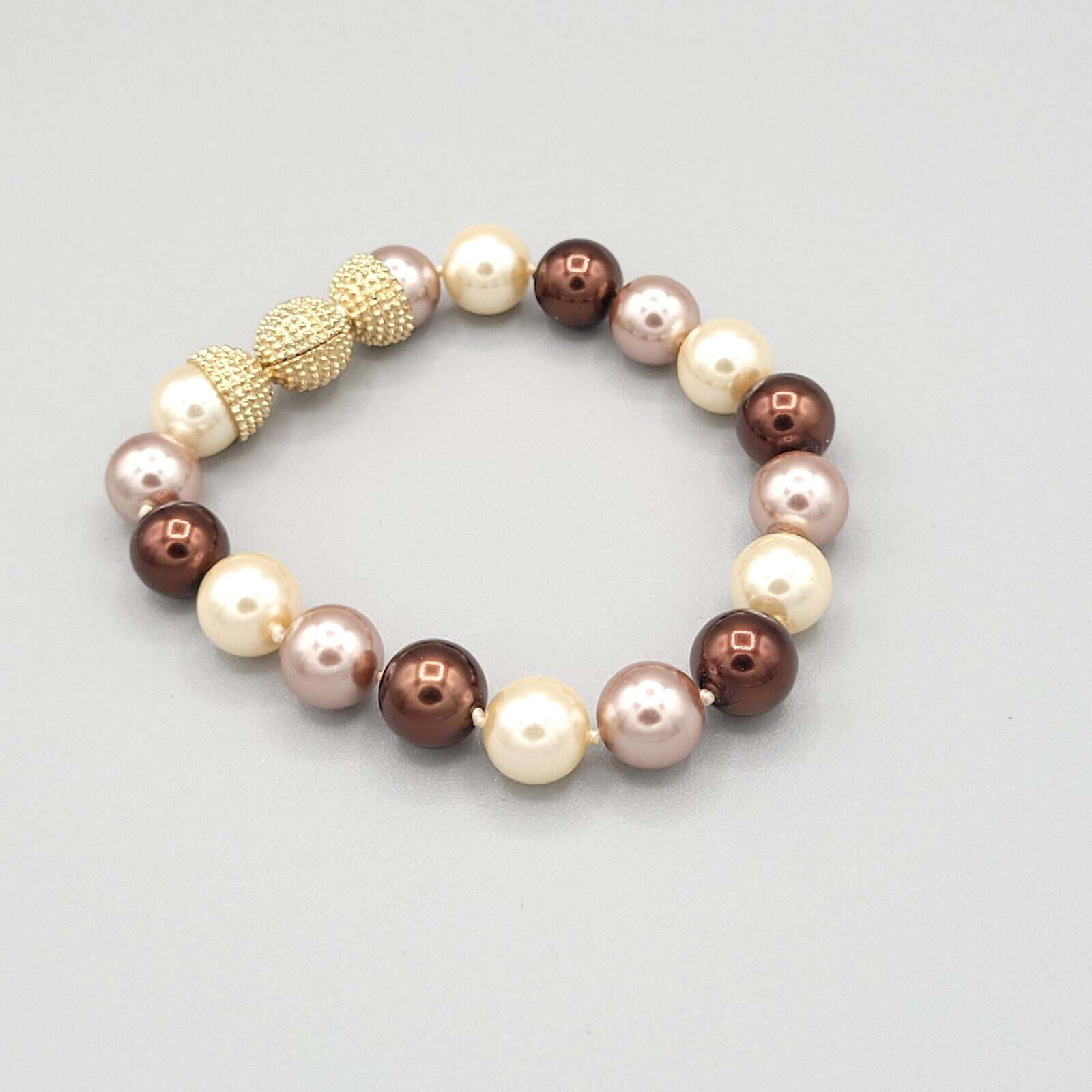 Womens Multicolored Imitation Pearl Beaded Bracelet Magnetic Closure 6 1/2 in