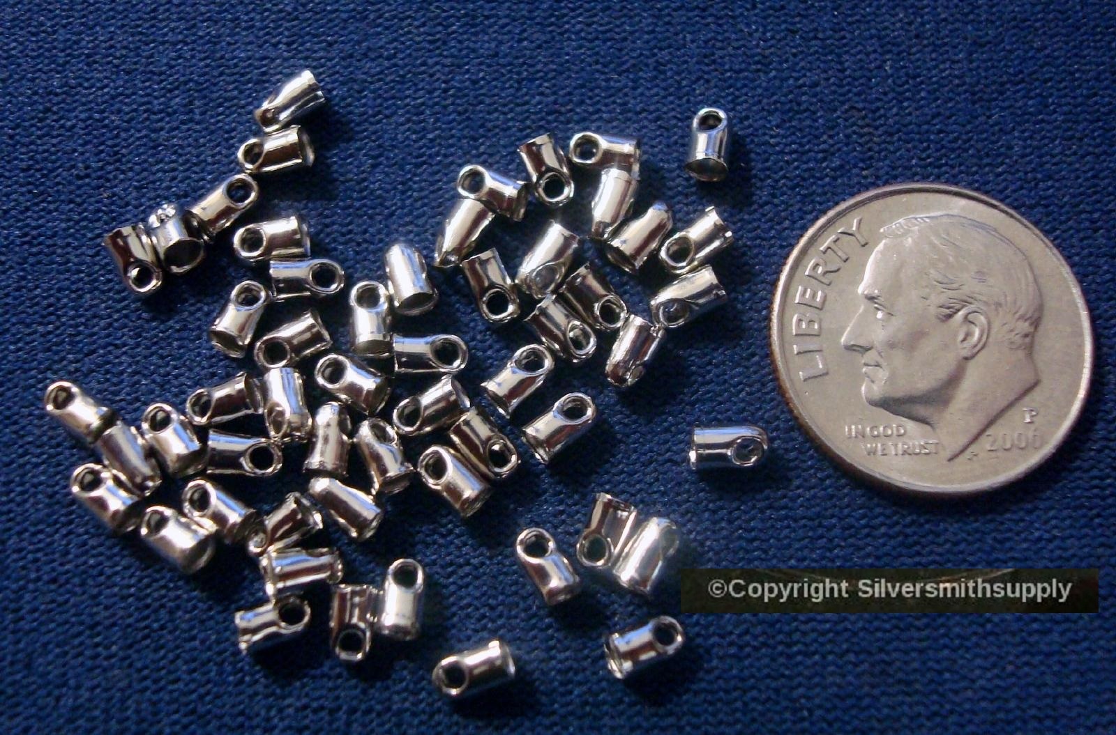 1mm Leather necklace ends 50 white gold plated thong end cone clasps fps057