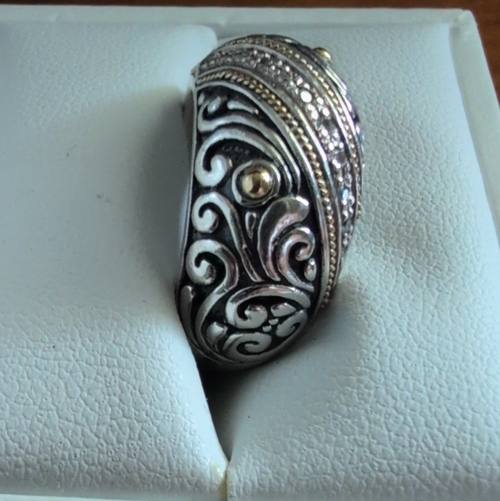 Effy Sterling Silver With 18 K Gold & Diamond Accents Band Ring, Size 7