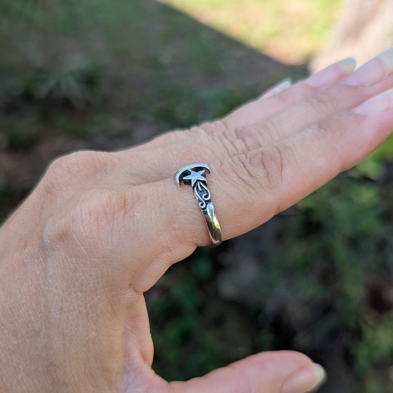 Sterling Silver 925 Sailor Crescent Moon & Star Ring Size 5.75, 7, 8, 8.5, 9.5