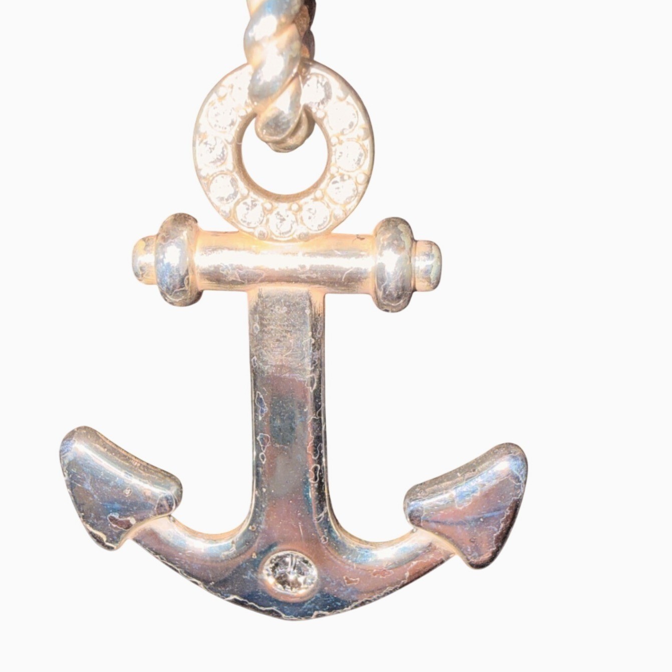 Brighton Silver Tone Crystal Anchor Pendant Necklace Nautical Maritime 19 In