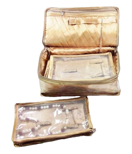 Beige Necklace Earring Bag 5 pouches set, Jewelry box, Travel Case, Wedding Gift