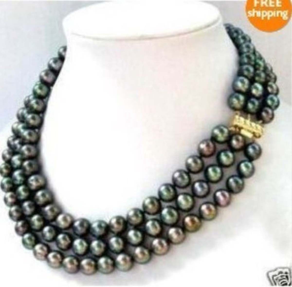 3 Rows 8-9mm Genuine Natural Black Akoya Freshwater Culture Pearl Necklace 17-19