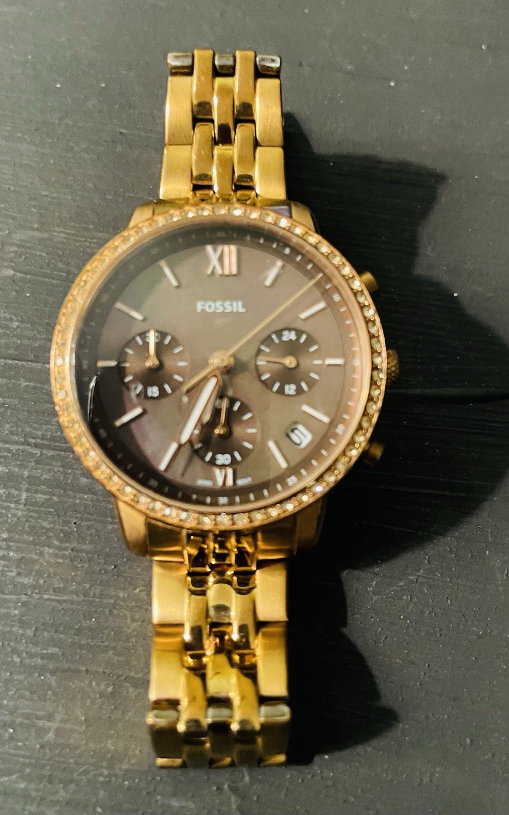 Fossil ES5218 Chronograph, Brown Dial, Running, Slight Scratch On Glass Running