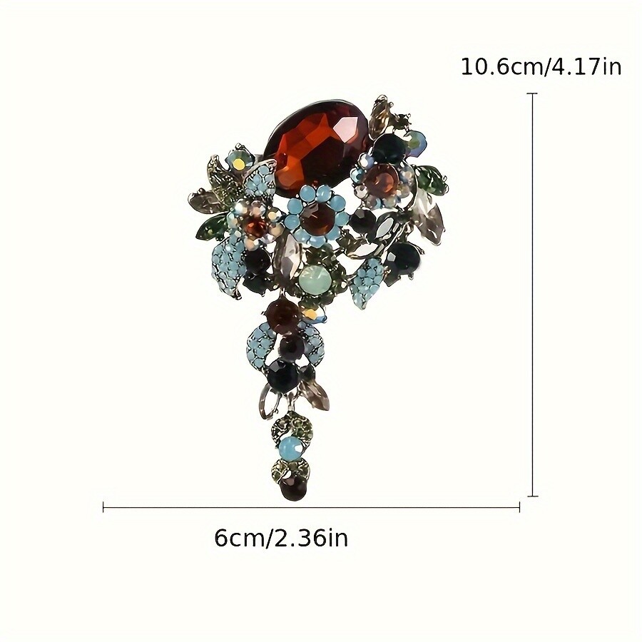 1pc Elegant Zinc Alloy Brooch with Rhinestone and Glass Crystal Accents