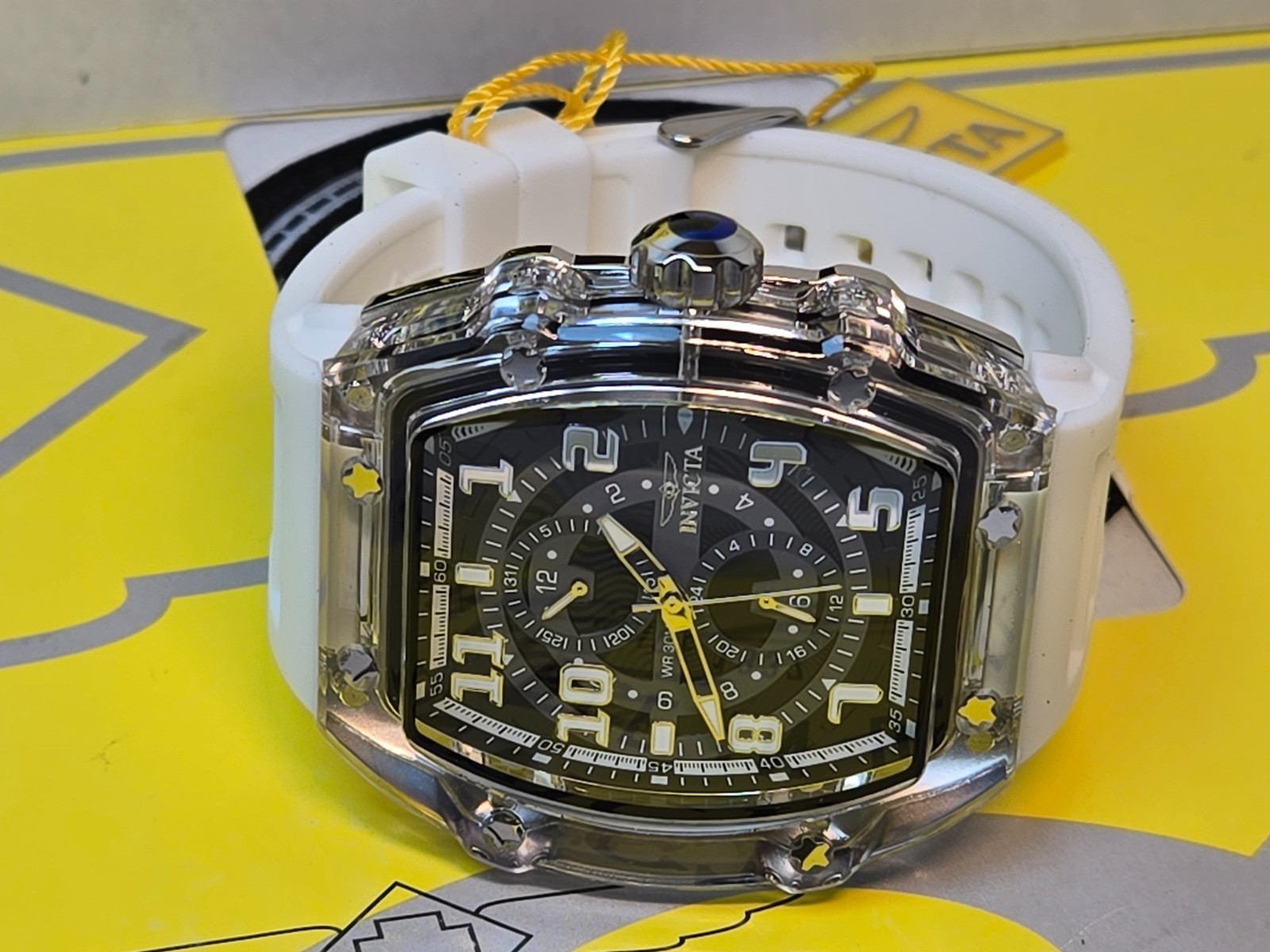Invicta Racing Cyclone Men’s Watch 48.5 mm Smoke Gray /White Silicone Band- NEW!
