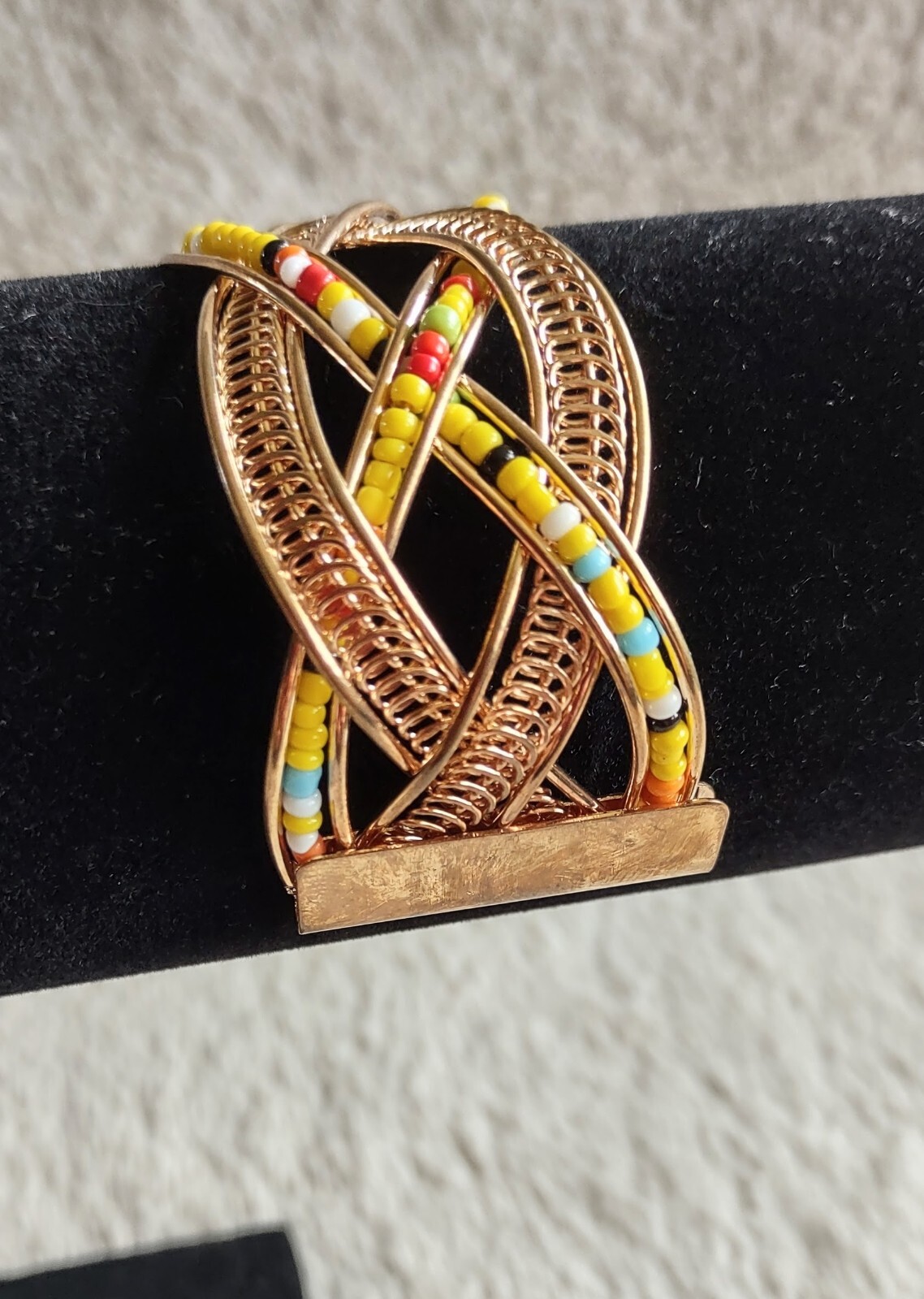 AFRICAN Beaded Gold Plated Metal Bracelet Made in KENYA Maasai Market Africa