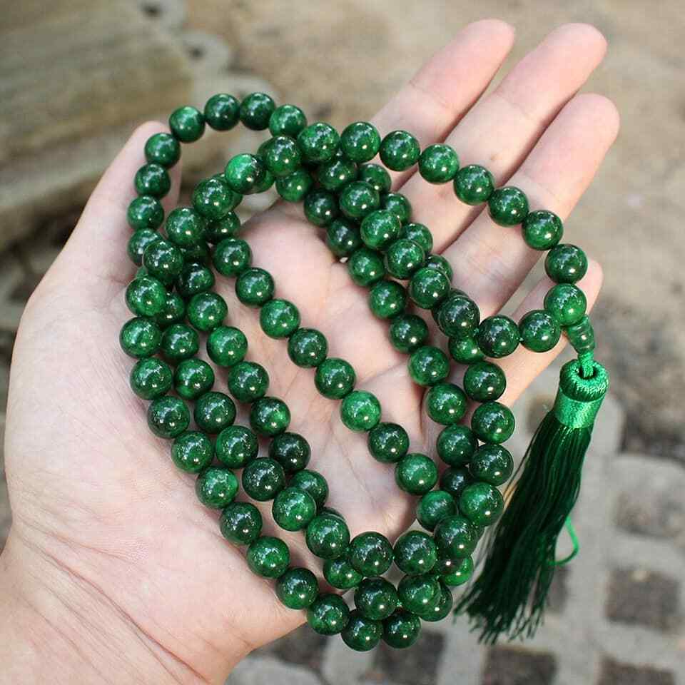 Maw Sit sit jade stone beads dark green size 8-12 mm 108 beads from Myanmar