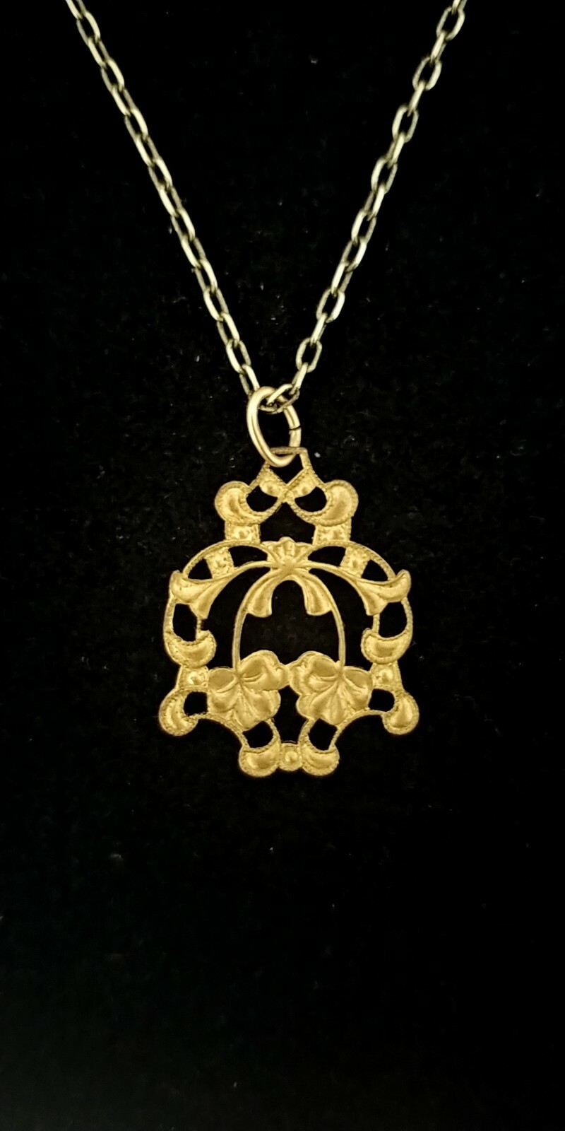 Vintage 1930s Flower Filigree Necklace Solid Brass Die Struck