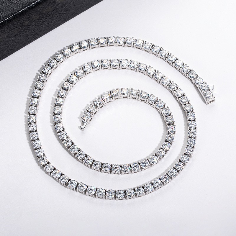 3MM REAL MOISSANITE Silver Tennis Chain Necklace – VVS D Color – Passes Tester