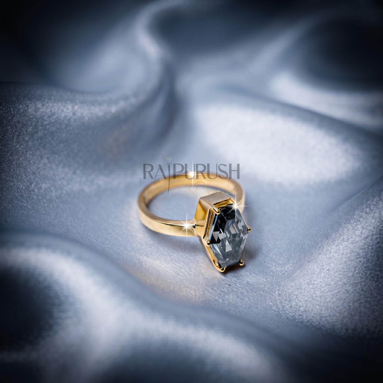 Hexagon Dark Grey Moissanite Engagement Ring 925 Silver Gold Plated Women Gift