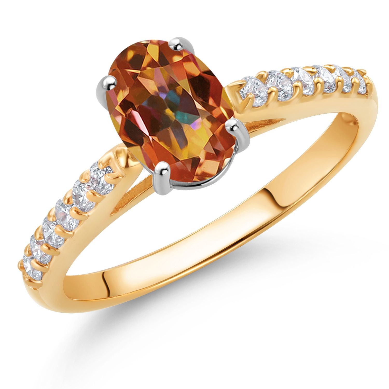 10K Yellow and White Gold Ecstasy Mystic Topaz and White Lab Grown Diamond