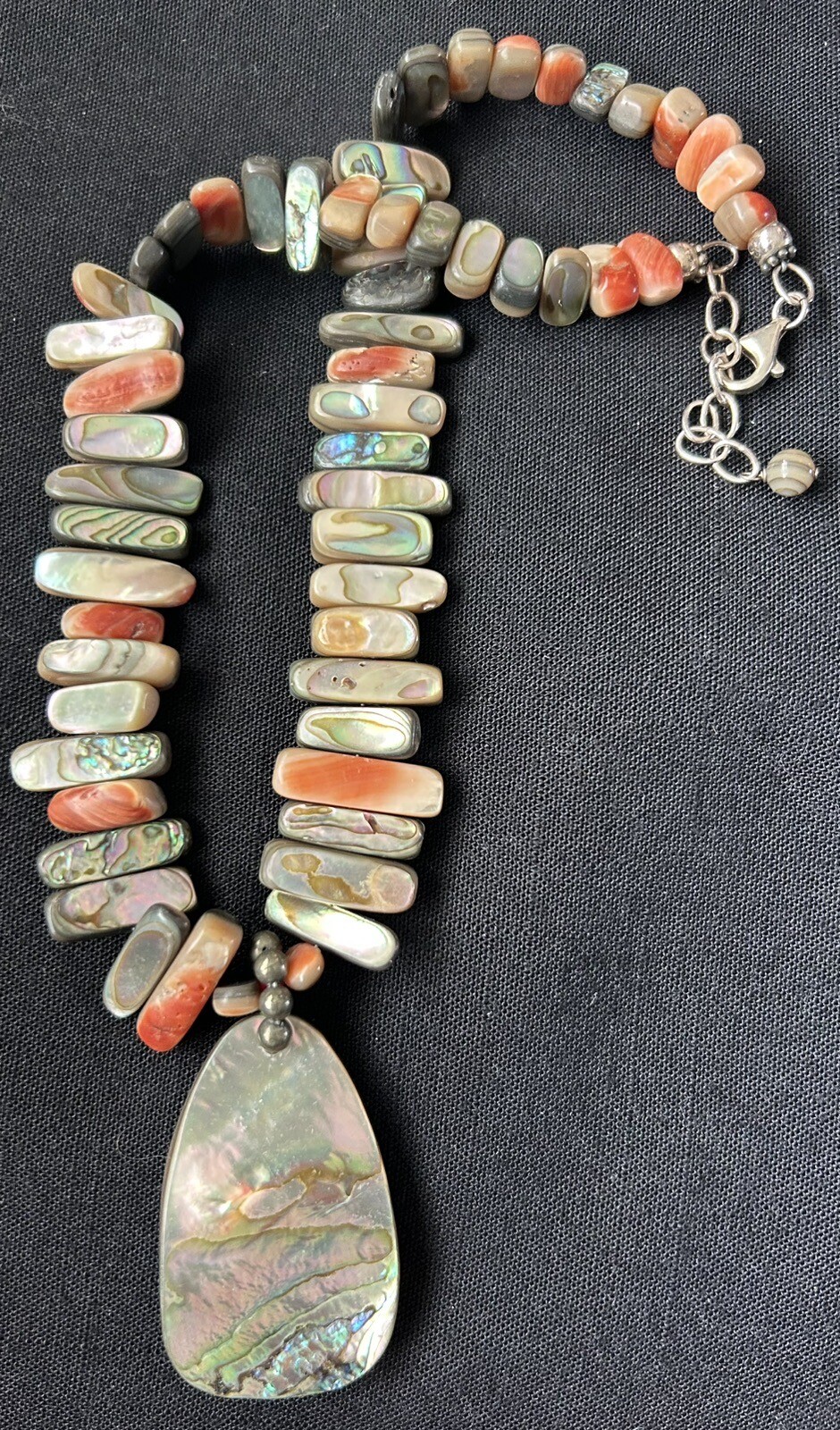 Silpada California Red Abalone Shell Sterling Reversible Pendant Necklace N1046