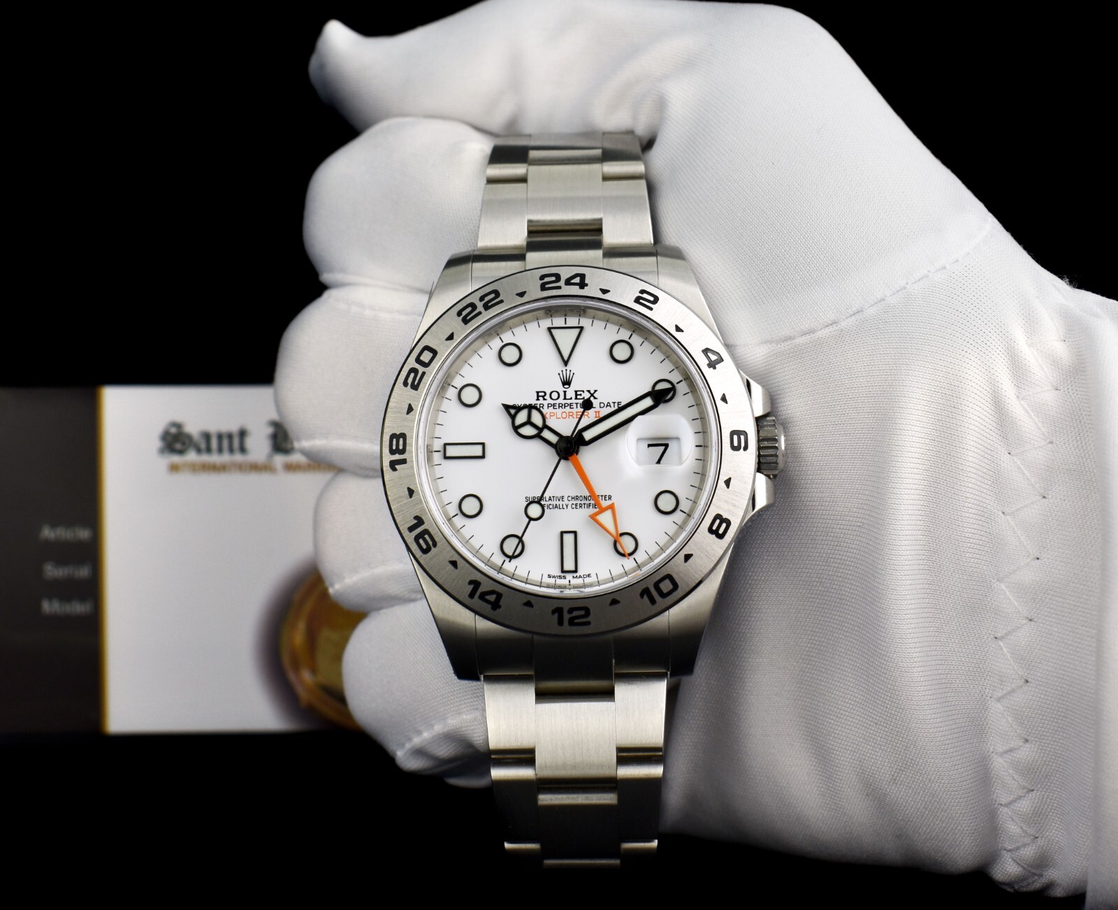 ROLEX 42mm Stainless Steel Explorer II POLAR White w/ CARD 216570 SANT BLANC