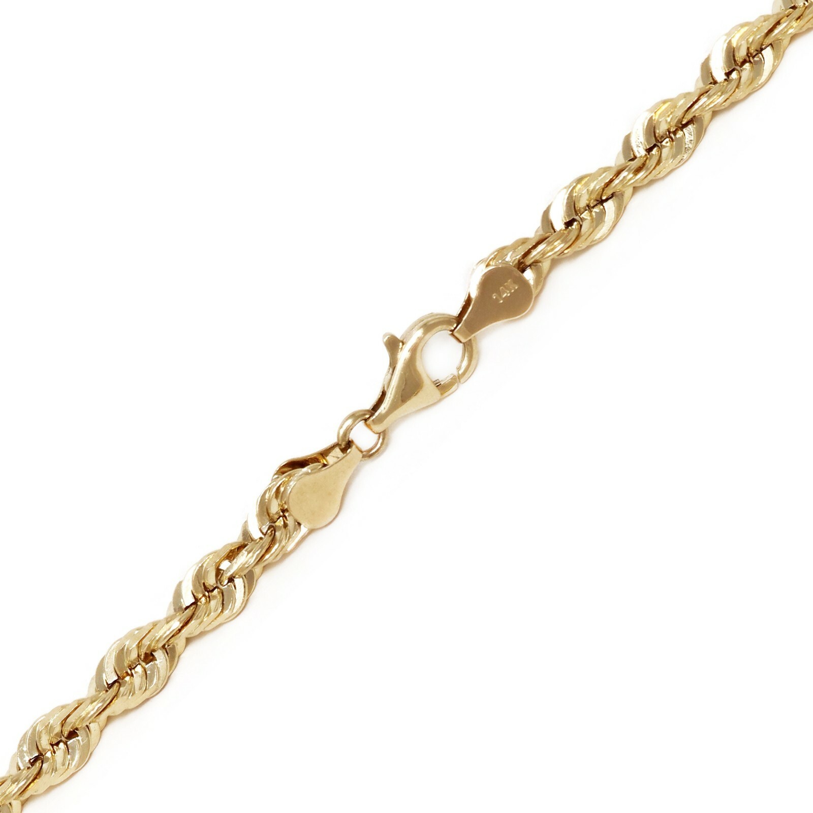 14k Yellow Gold Solid Diamond Cut Rope Chain Necklace 18″ 1.5mm to 4mm
