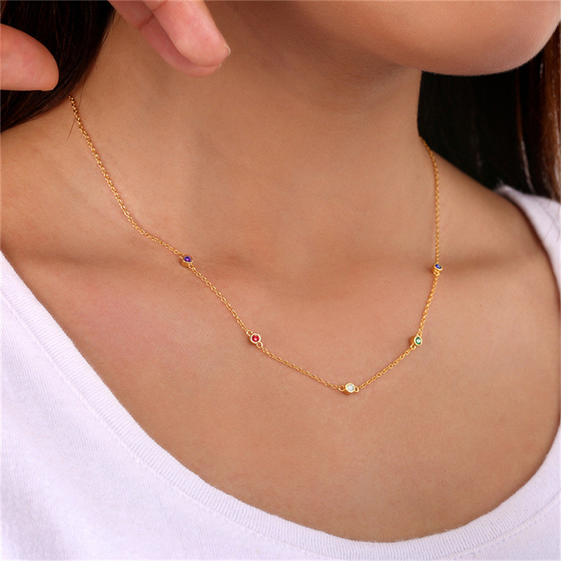 Gold Plated 925 Sterling Silver Multicolor CZ Station Necklace for Women