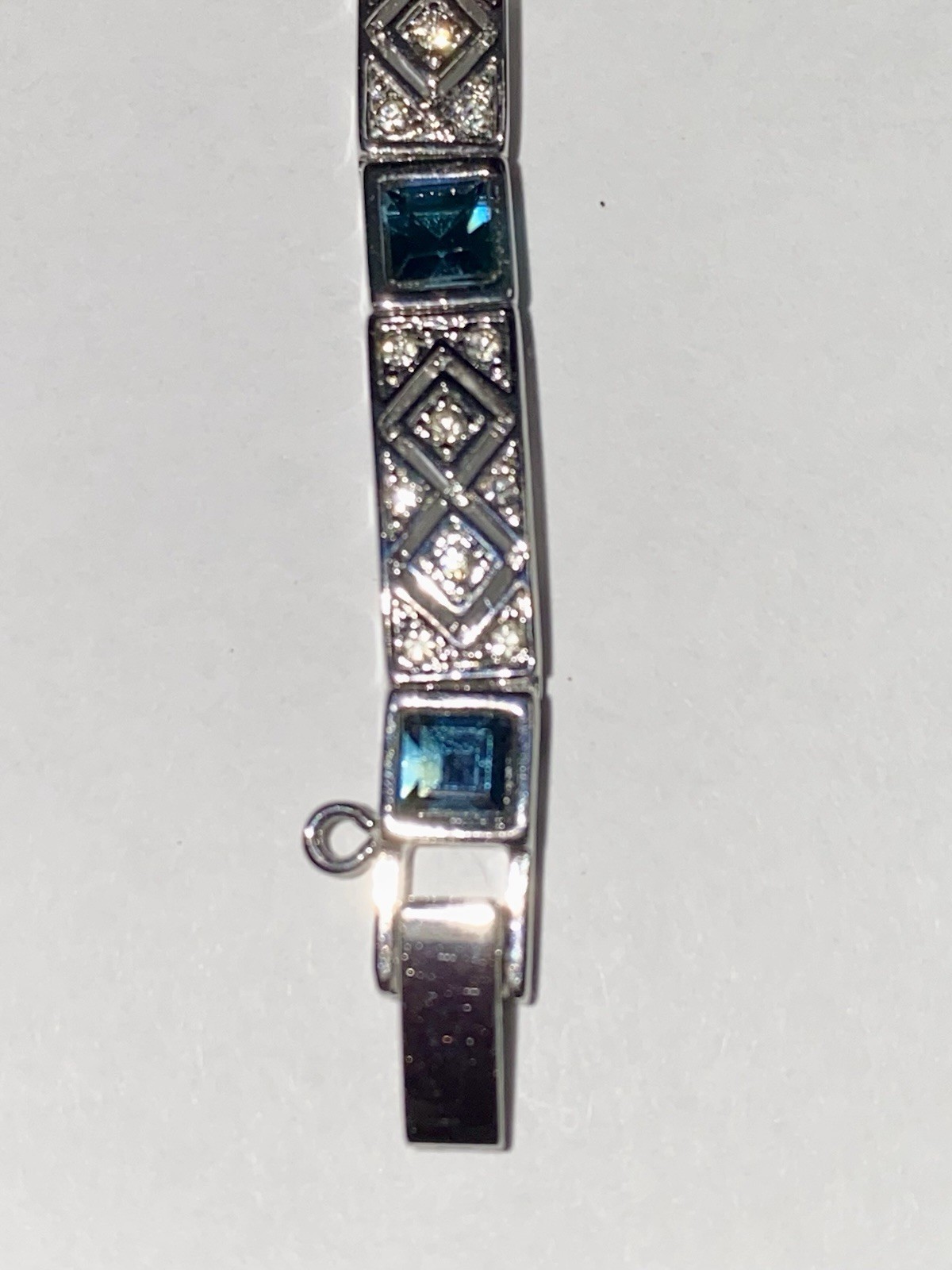 Art Deco Blue Stone and CZs Bracelet With Chain And Safety Clasp Joan Rivers