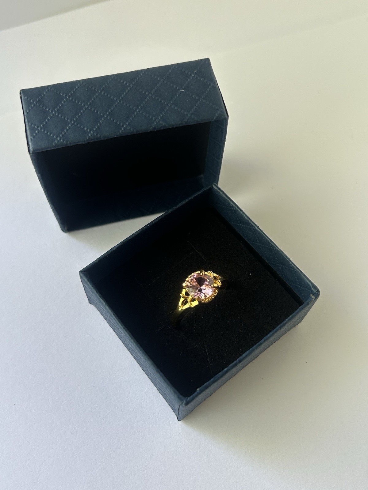 Vintage Pink Cubic Zirconia Ring Gold Plated Womens Size 9.5