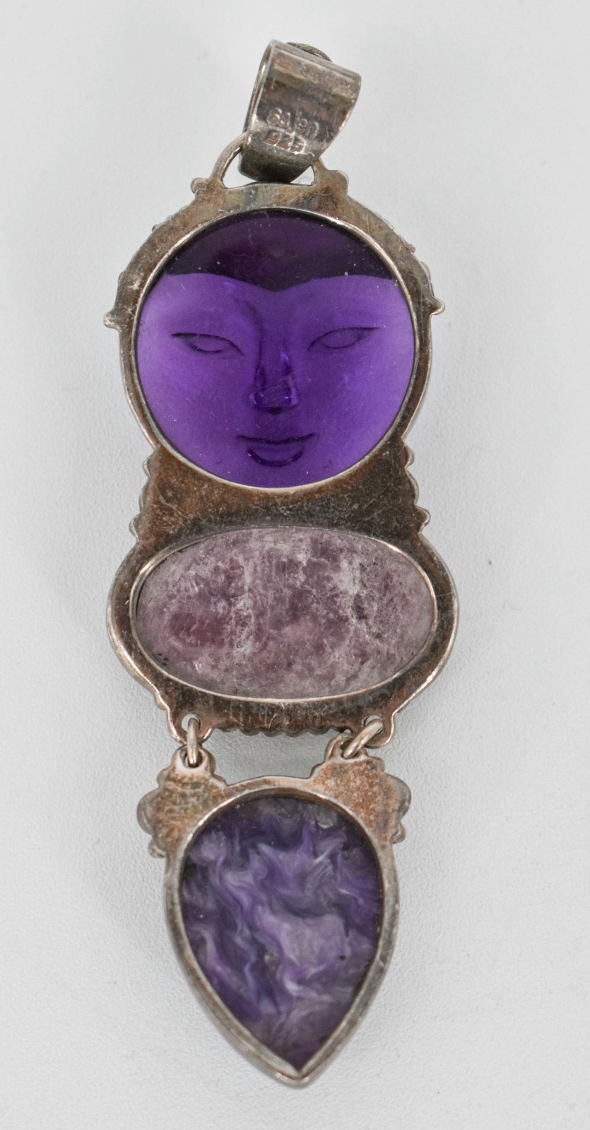 Sajen Sterling Silver 925 Carved Amethyst Fluorite Goddess Pendant