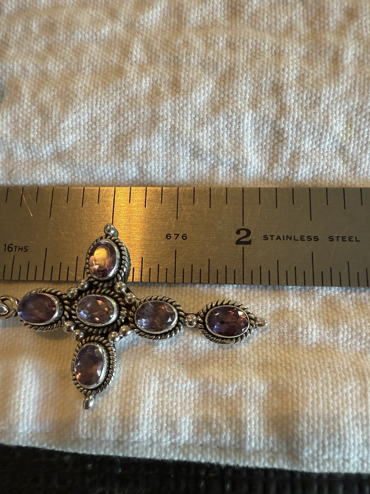 Amethyst Cross Pendant 6.50ct Sterling Silver 2 x 1.25 Inches