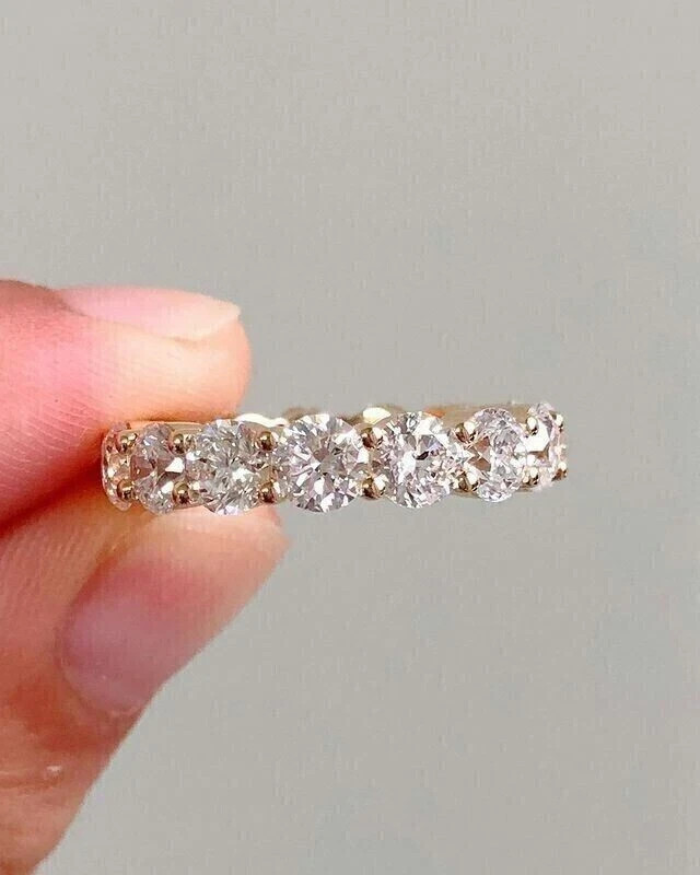 Fine Diamond Eternity Band 5 Carat Lab Grown Round Cut 14k Rose Gold VVS E F CVD