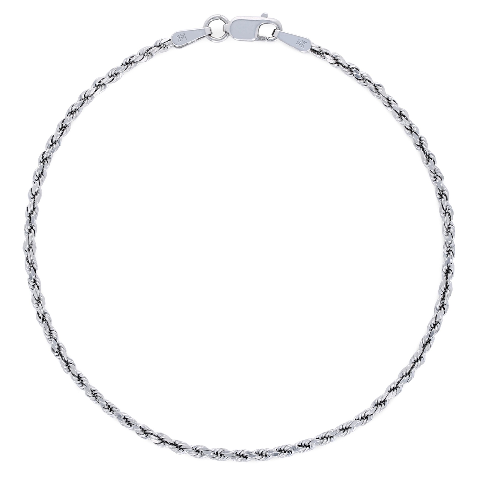 14K White Gold 2mm Diamond Cut Rope Bracelet Mens Womens 7″ 7.5″ 8″ 8.5″ 9″
