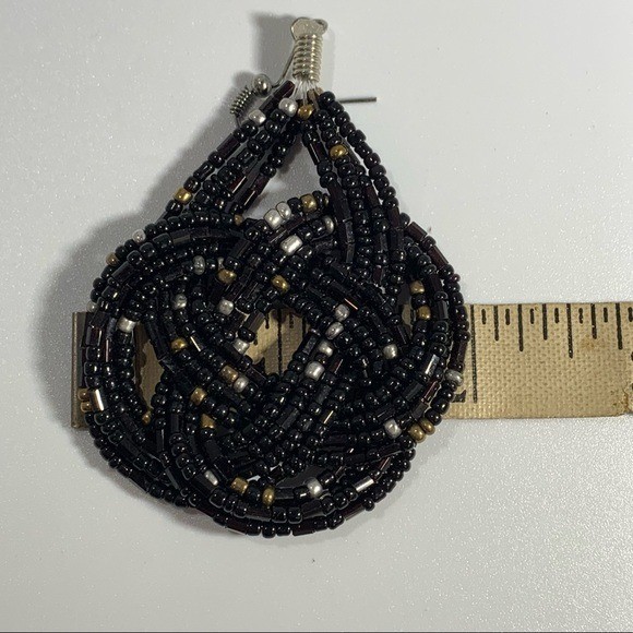 Woven Black Silver Gold Seed Bead Earrings Boho Artsy Bohemian Gypsy Whimsigoth