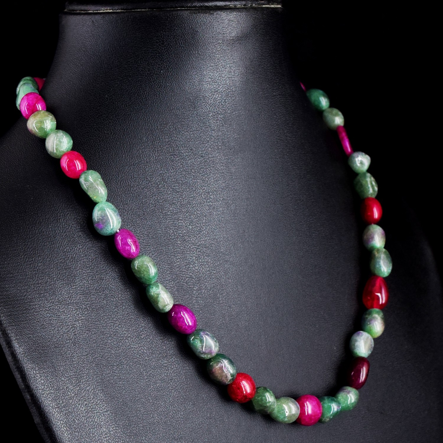 218.00 Cts Single Strand Aventurine & Onyx Top Grade Beaded Necklace RK 46 E781