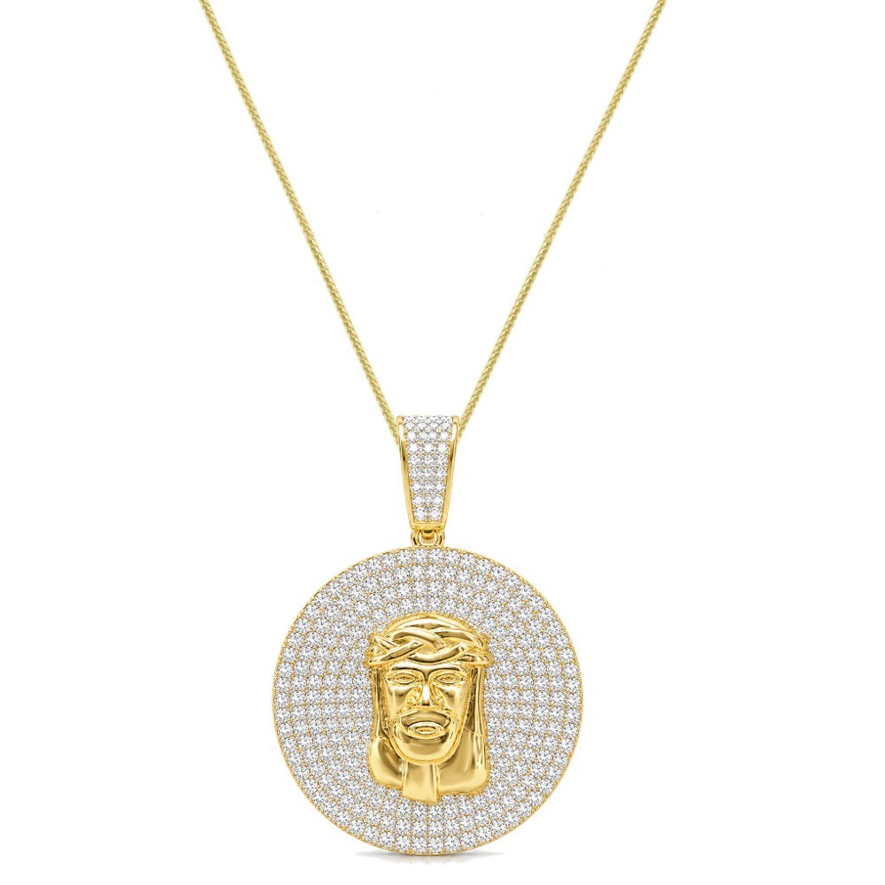 VVS1D Italian Silver Jesus Face Piece Round Medallion Pendant Charm +Free Chain
