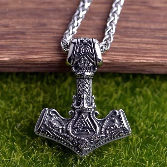 Mens Viking Necklace 2 Pack Stainless Steel Chain Braided Leather Cord Mjolnir