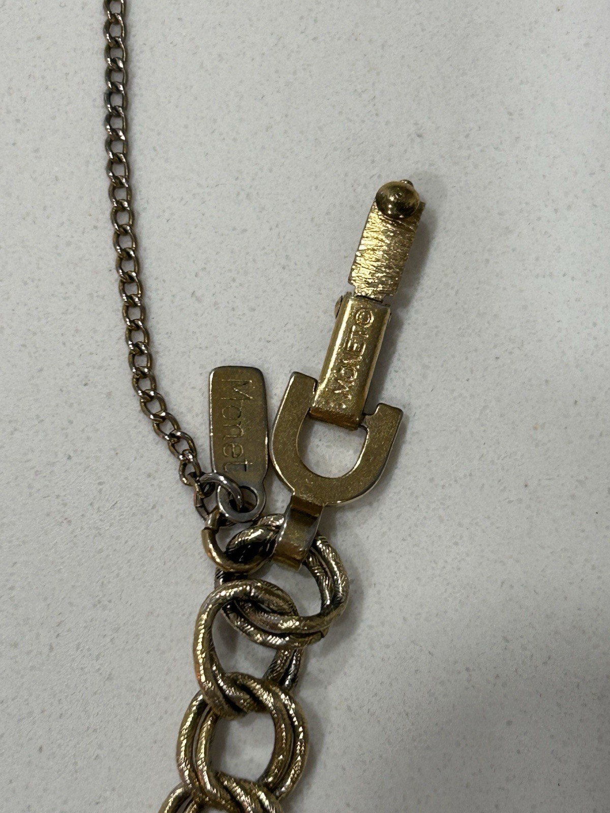 Vintage Monet Charm Bracelet Textured Links Gold Tone With Safety Chain