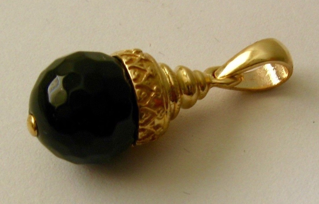 Vintage Style 9K 9ct SOLID YELLOW Gold Black Goldstone PENDANT