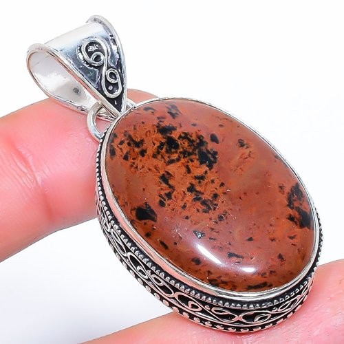 Natural Mahogany Obsidian Gemstone 925 Silver Plated Pendant 2.0″ (7241)
