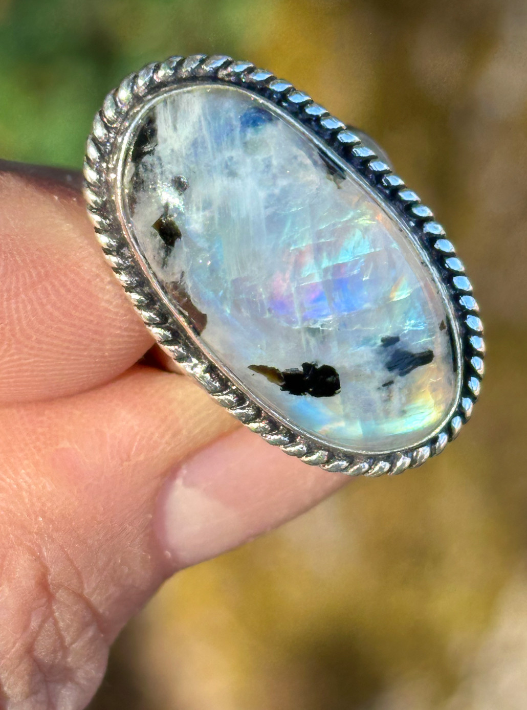 Vintage VIVIDE 925 Silver Rainbow Moonstone Ring Size 7