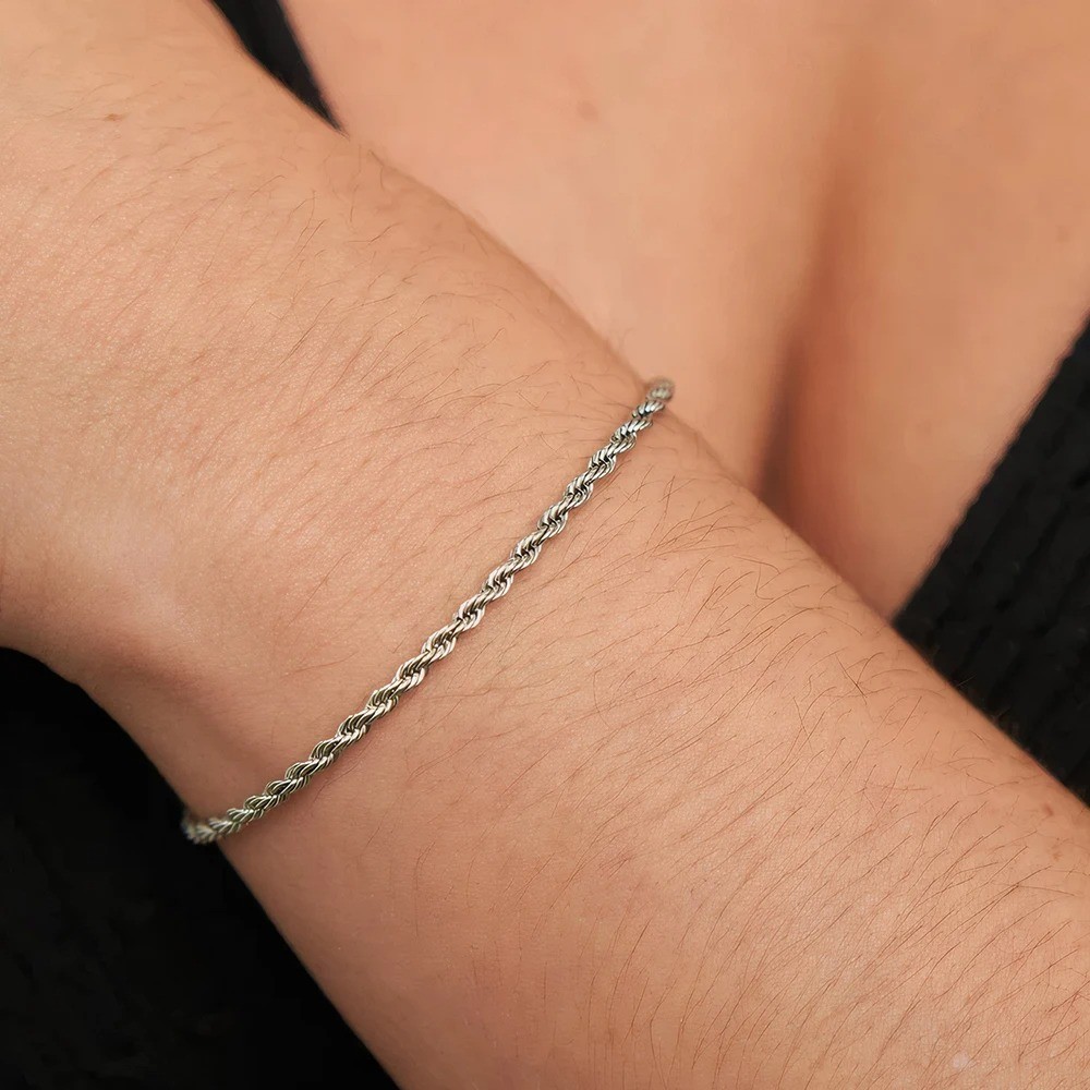 Simple Silver Twist Chain Bracelet Hip Hop Jewelry Adjustable Party Accessories