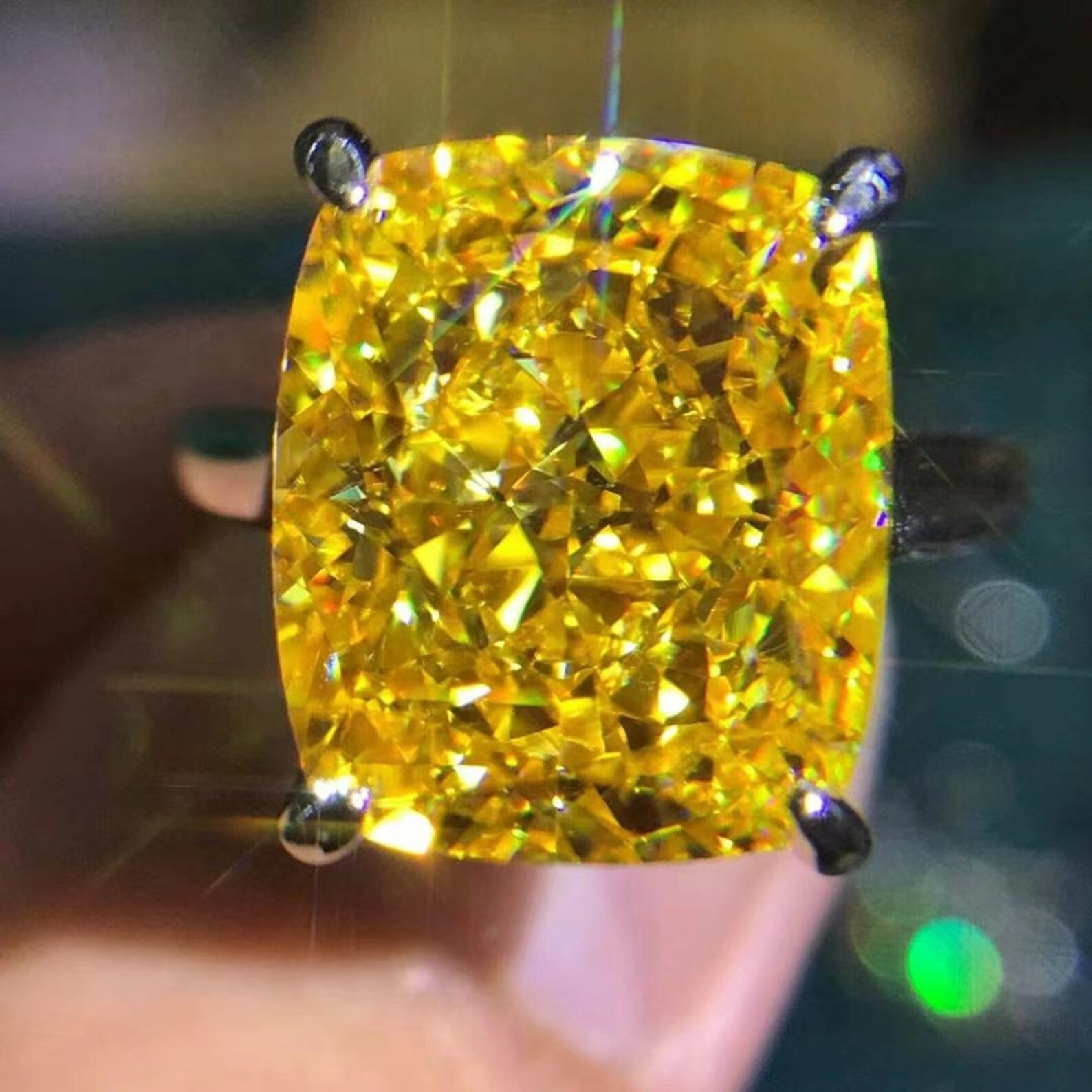8.00 Ct Cushion Cut Natural Yellow Sapphire Diamond Wedding Ring 14K White Gold