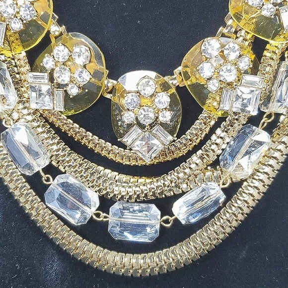 SHOP HQ multi chain and crystal station gold tone necklace 6 strands NWT