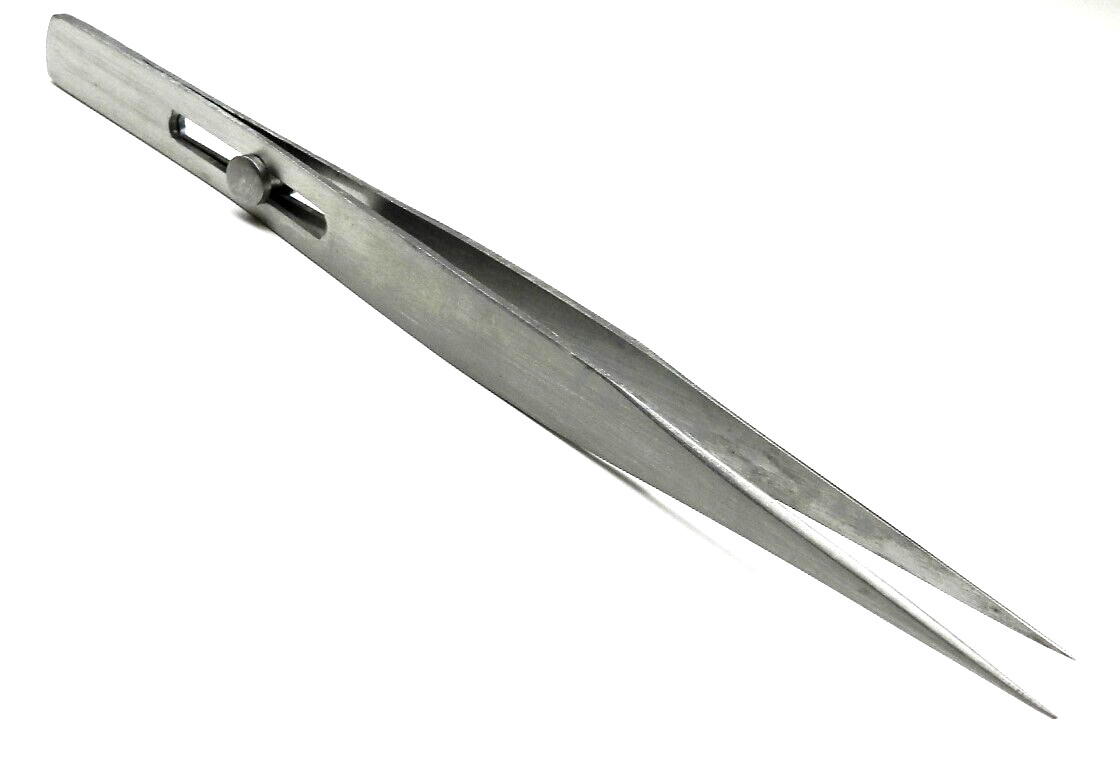 Slide Locking Tweezers Button Lock – Parts Holding Forceps 6″ Stainless Steel