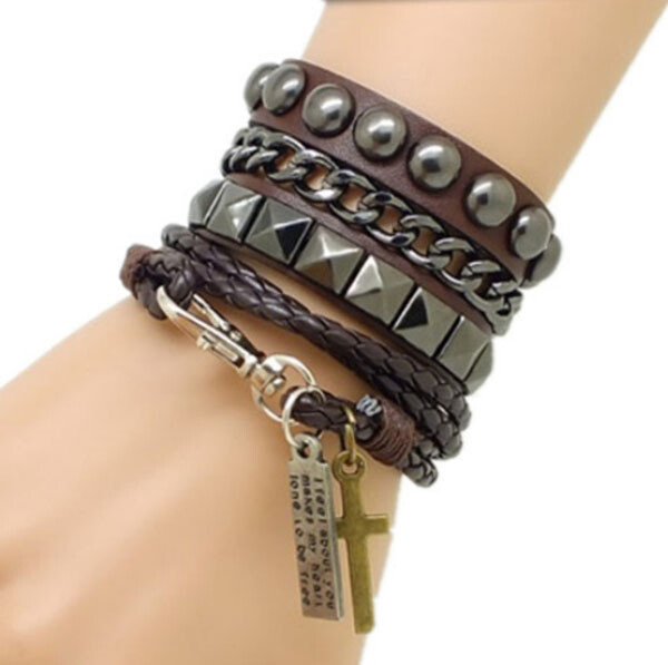 Unisex’s Men Punk Wide Leather Cuff Bangle Clasp Cool Bracelet Wristband Jewelry