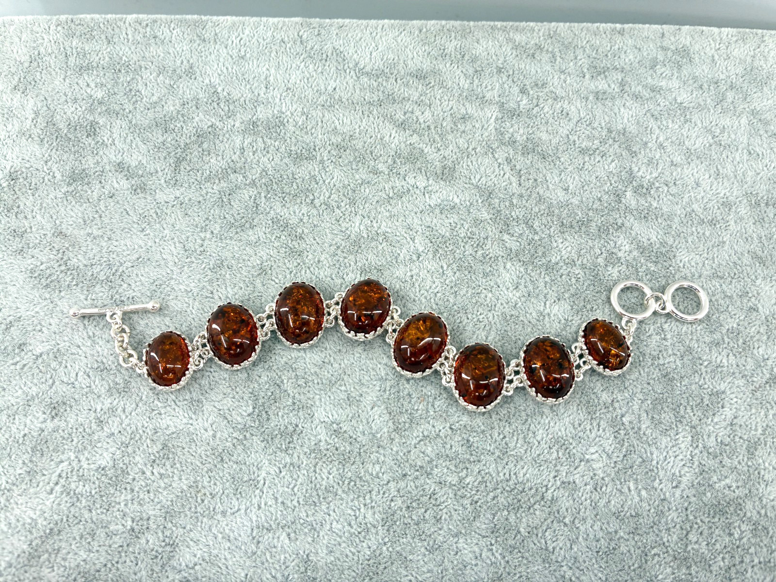 Baltic Amber Extraordinaire Cognac Orange Toggle Bracelet Sterling 925 6-6.75in