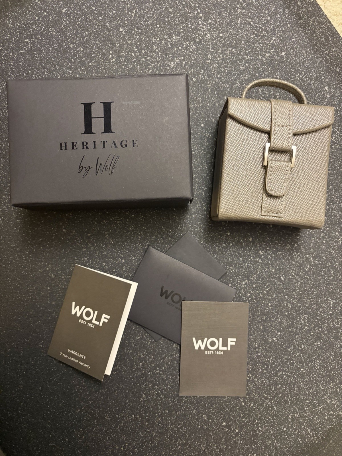 New Beige Heritage by Wolf Small Fold Out Jewelry Box Saffiano Travel Case