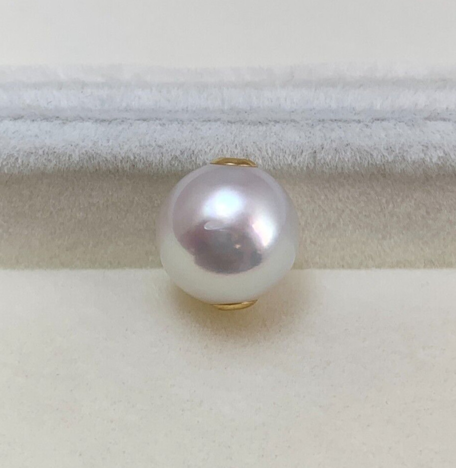 10.8mm Round White Rose South Sea Loose Full Drilled Pearl, 18k Yellow Gold
