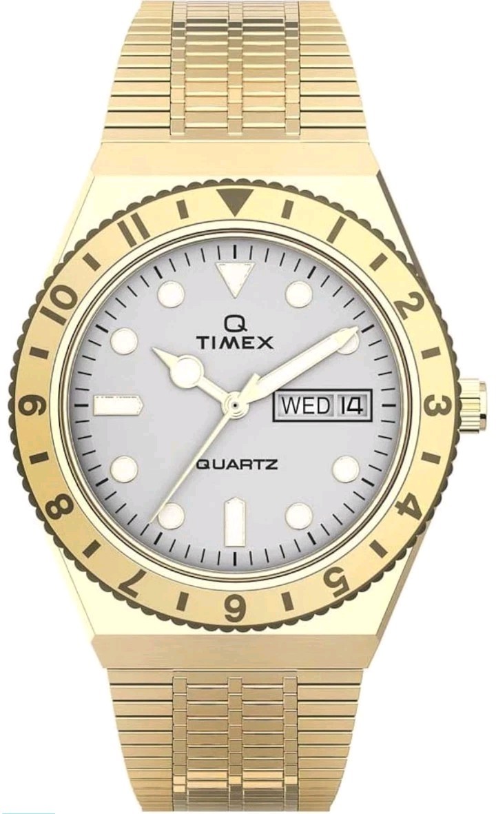 Timex Q 36mm Watch – Gold-Tone Case Cream Dial with Gold-Tone Indices